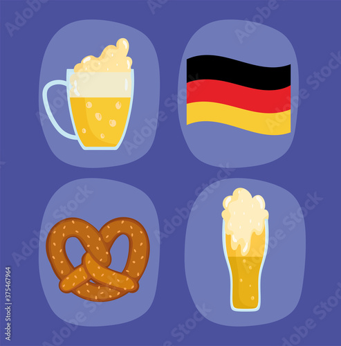 oktoberfest festival, icons geman flag beers and pretzel, celebration traditional
