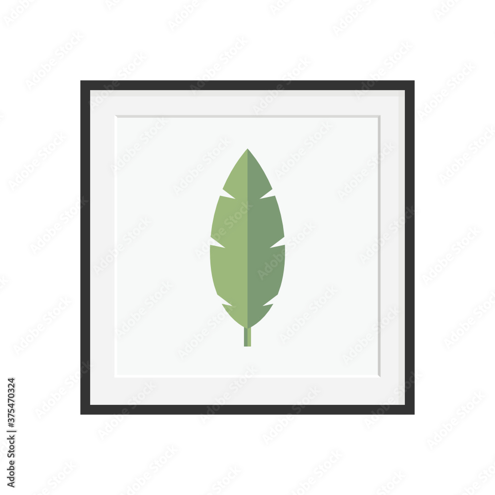 Picture Frame with Monstera, Green Leaf, Vector Illustration Background