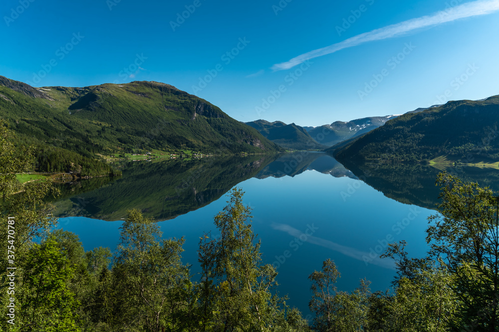 Beautiful fjord scenery along the shores of the Hestadfjorden, Sunnfjord, Vestland, Norway.
