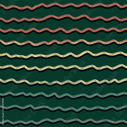 Seamless pattern of multicolored undulated lines on dark background. Hand-drawn children's wavy uneven stripes. Perfect for wraping paper, textile, wallpaper, scrapbooking. © citrum_nobile