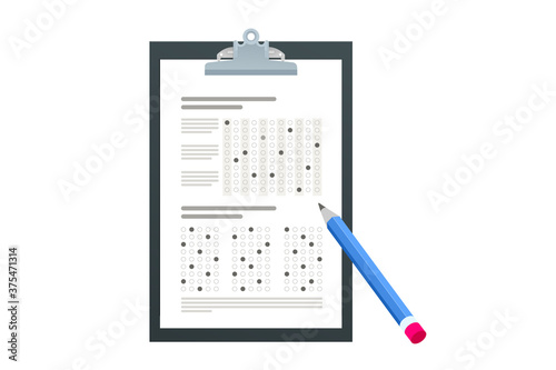 The student filling out answers to exam test answer sheet with a pencil. School and Education. Test score sheet with answers