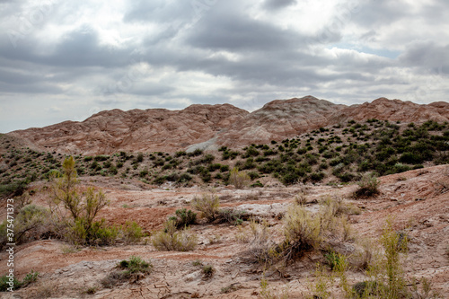 Clay-chalk hills of Kazakhstan with sparse vegetation.