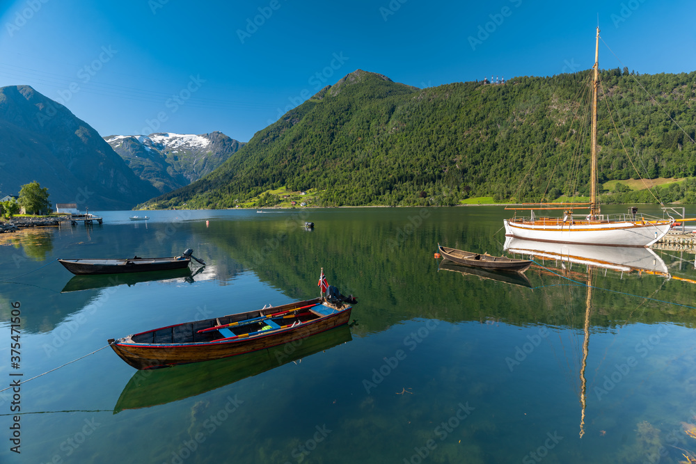 Balestrand (locally called Holmen) Sogndal, Vestland, Norway. On the northern shore of the Sognefjorden. A major tourist stop since the 1800s.