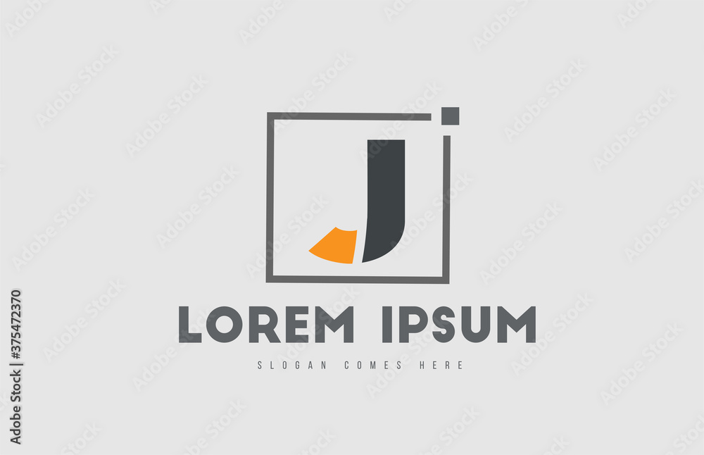 orange grey J alphabet letter logo icon. Square design for business and company identity orange grey J alphabet letter logo icon. Square design for business and company identity