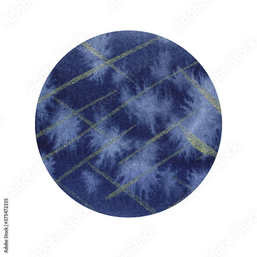 Hand drawn Abstract in dark blue with gold Background in the Circle