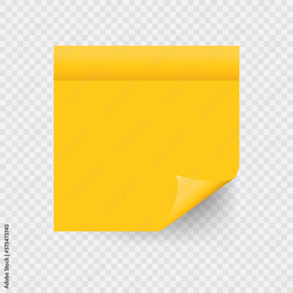 Post note paper sheet or sticky sticker with shadow isolated on transparent background. Vector yellow office memo template. Post note paper sheet or sticky sticker with shadow isolated on transparent background. Vector yellow office memo template.