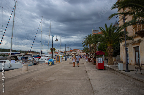 Stari Grad/Croatia-August 7th,2020: Beautiful waterfront of the oldest town on Hvar island, empty and lonely during tourist season devastated by the Corona virus epidemic © Miroslav Posavec