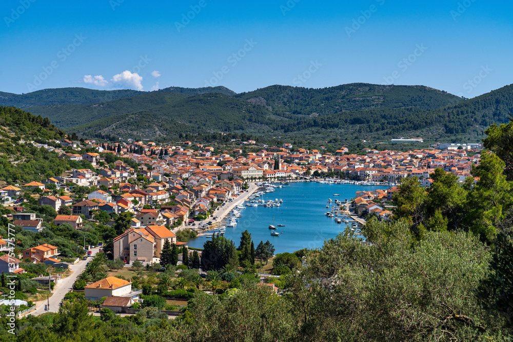 Vela Luka is a picturesque coastal town on Korcula Island in Dalmatia, Croatia.