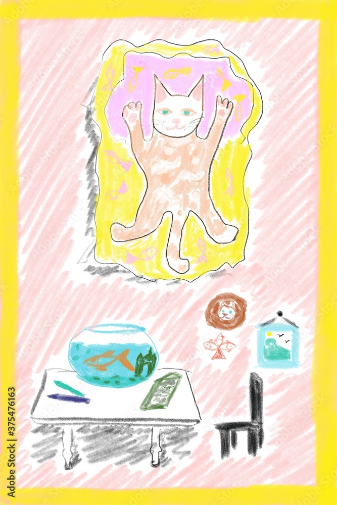 Children's drawing: a cat in an apartment.