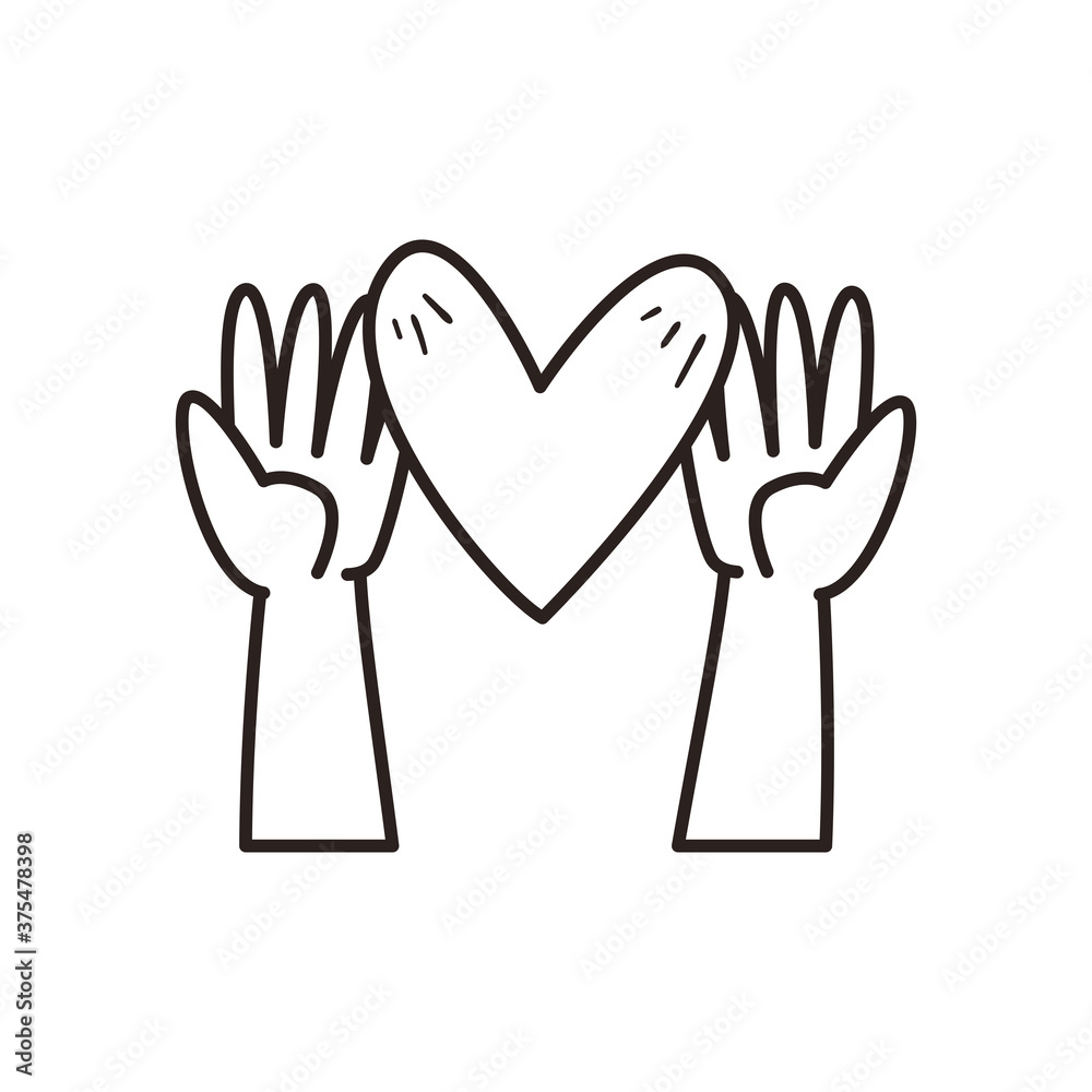 Obraz premium Heart over hands line style icon vector design