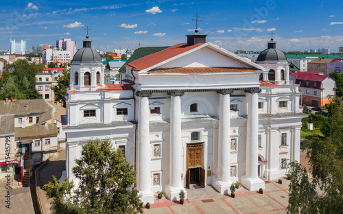 Catholic Cathedral of the Assumption of the Virgin Mary and St. Stanislav in Mogilev. View from above. Belarus
