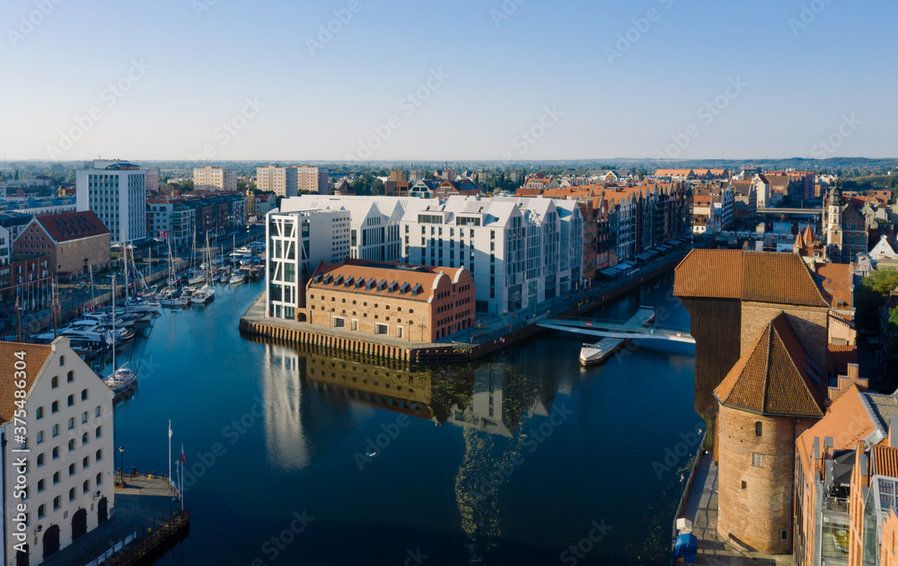 Aerial view of Motlawa river in Gdansk Poland 