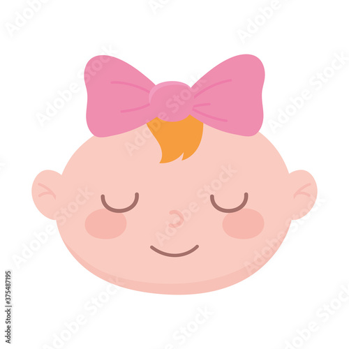 baby shower, cute face little girl with bow, celebration welcome newborn