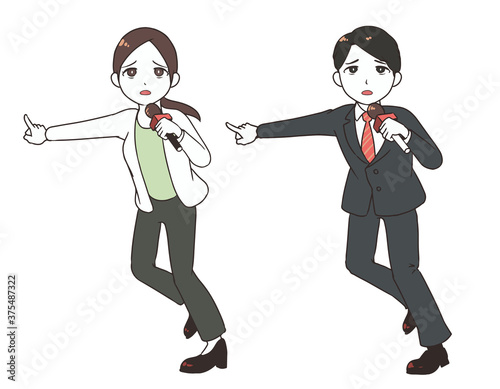悲しみながら現場に向かうリポーター　立ち姿