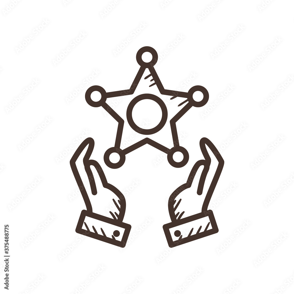 Fototapeta premium police star between hands line style icon vector design