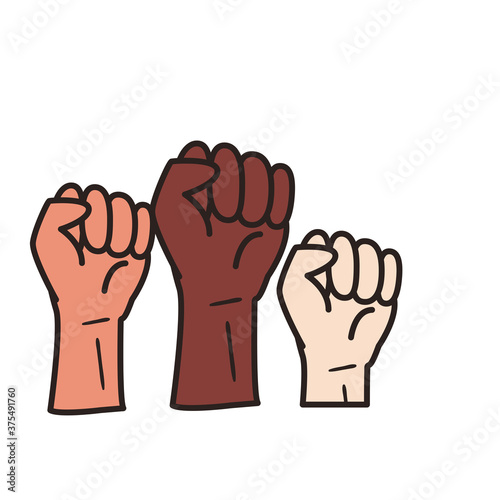 black and white fists hands line and fill style icon vector design