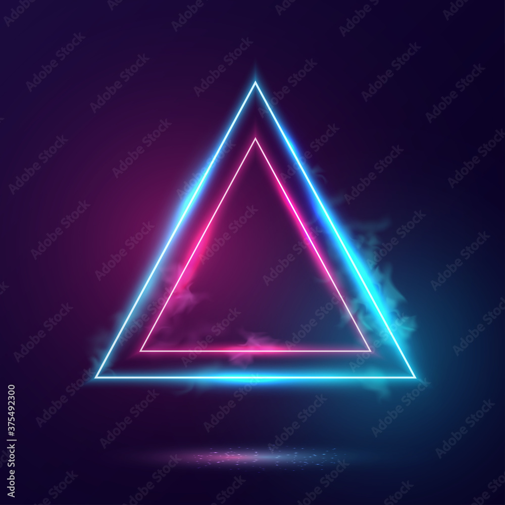 Triangles neon lights frame. 