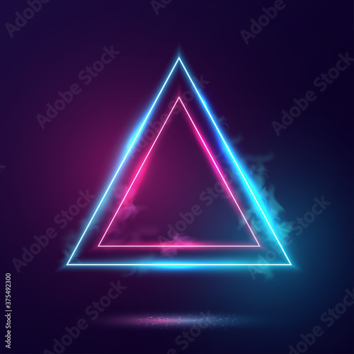 Triangles neon lights frame. 