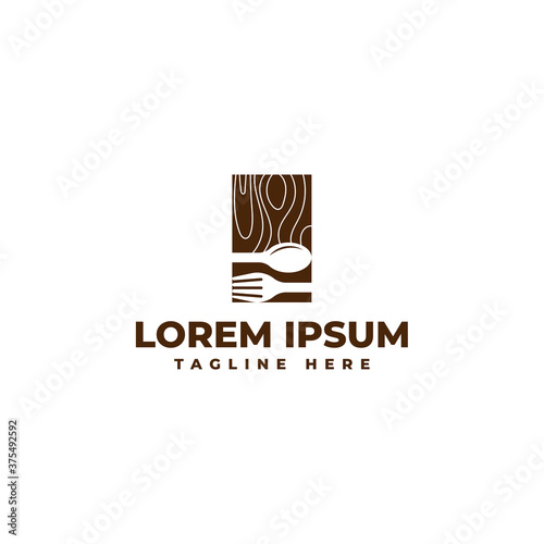 Cutlery and wooden texture for restaurant logo design
