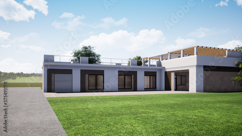 Private house. Cottage. 3d graphics. Modern residential building.  © ozrolf
