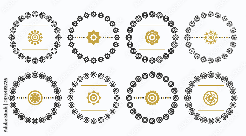 Black and golden cute floral decorative circle and round emblems icons design element set on white background - Group 1 Black and golden cute floral decorative circle and round emblems icons design element set on white background - Group 1