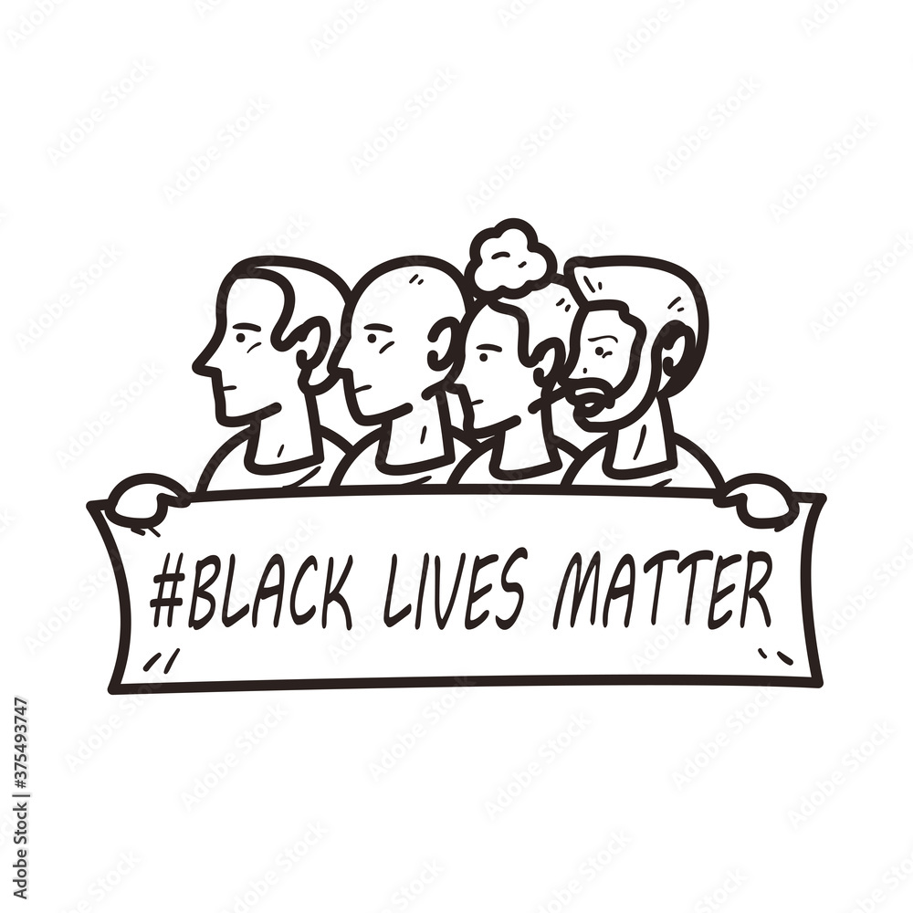 people holding black lives matter banner line style icon vector design