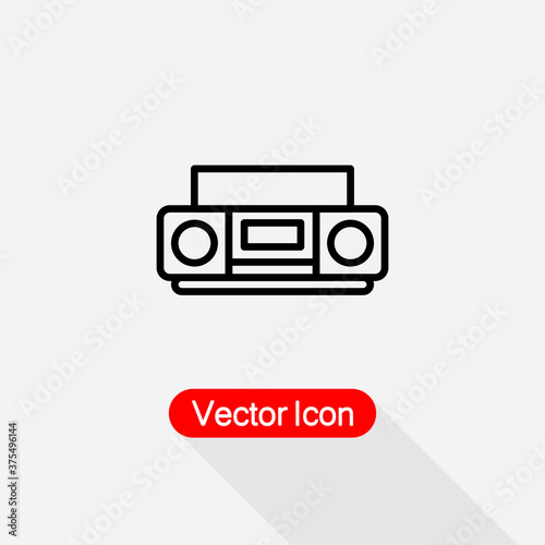 Retro Cassette Tape Recorder Icon, Boombox Icon, Portable Sound System Symbol Vector Illustration Eps10