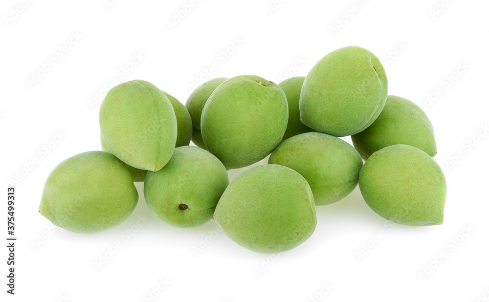 green plum fruit isolated on white background green plum fruit isolated on white background