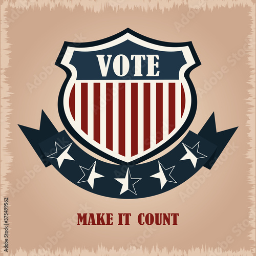 shield vote flag american, politics voting and elections USA, make it count