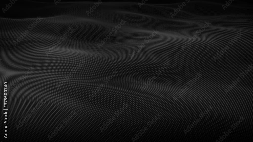 Abstract flowing smooth cloth surface fractal waves background. Grid, mesh of dots. Water like seamless loop animation