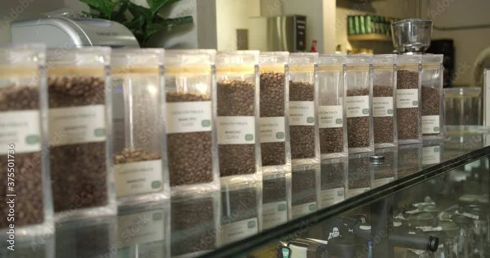 Variety of Colombian coffee beans in coffee shop. Variety of Colombian coffee beans in coffee shop.