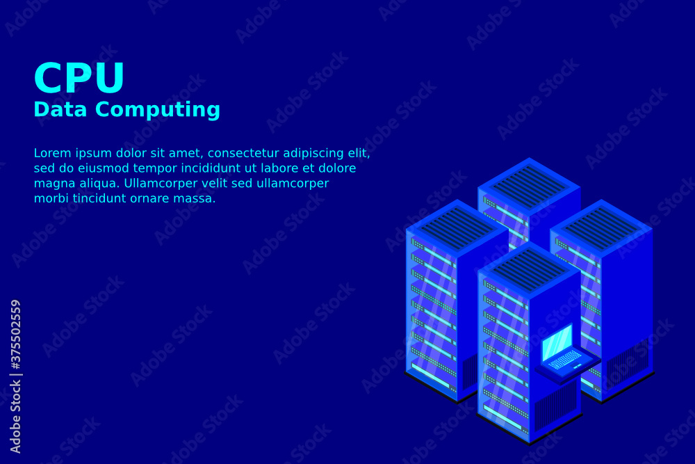 Data center or storage concept based isometric design with local servers connected to cloud servers and laptop on shiny blue background. Data center or storage concept based isometric design with local servers connected to cloud servers and laptop on shiny blue background.
