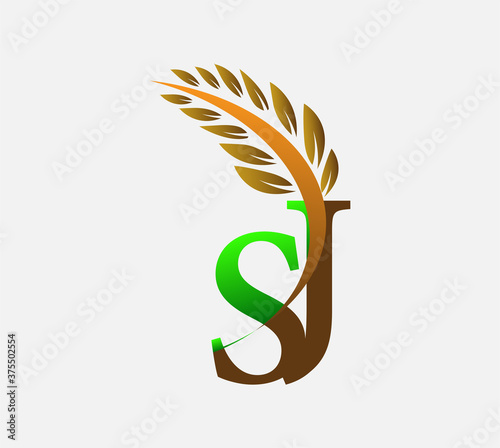 initial letter logo SJ, Agriculture wheat Logo Template vector icon design colored green and brown. photo