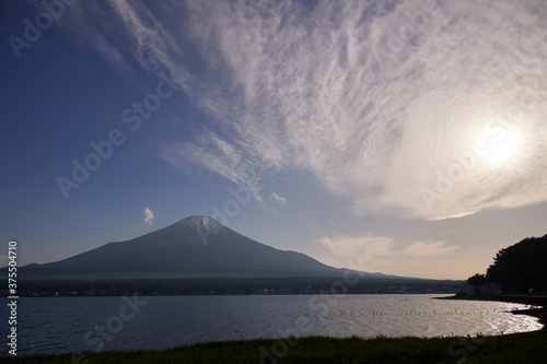 夕暮れ時の富士山 山梨県山中湖からの景色