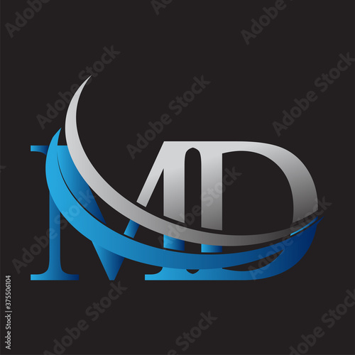 initial letter MD logotype company name colored blue and grey swoosh design. vector logo for business and company identity. photo