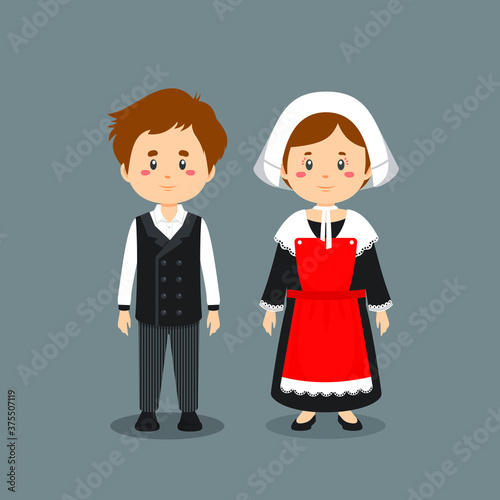 Couple Character Wearing French National Dress
