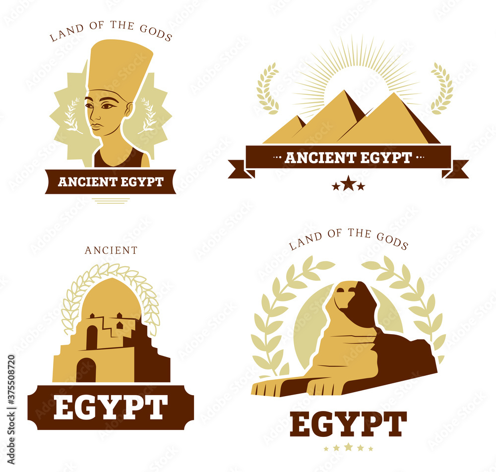 Egypt travel flat banner set. Ancient Egyptian religion and culture ...
