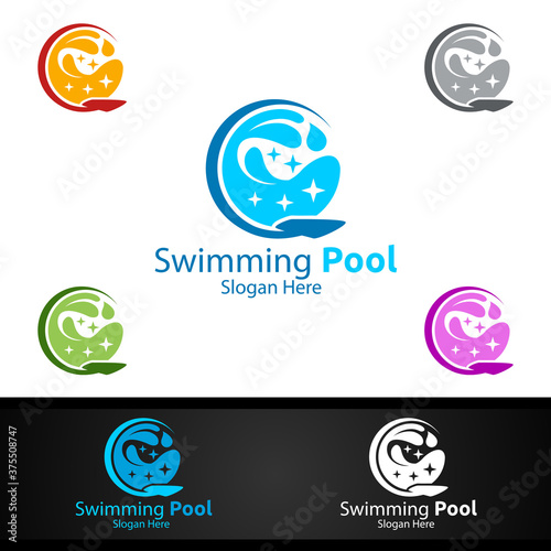 Swimming Pool Service Logo with Cleaning Pool and Maintenance Concept