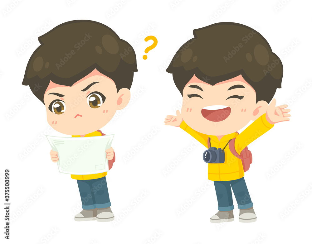 Collection of cute tourism boy in many pose Collection of cute tourism boy in many pose