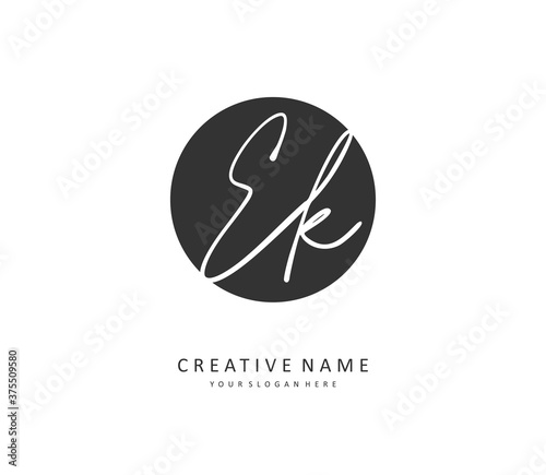 E K EK Initial letter handwriting and signature logo. A concept handwriting initial logo with template element.