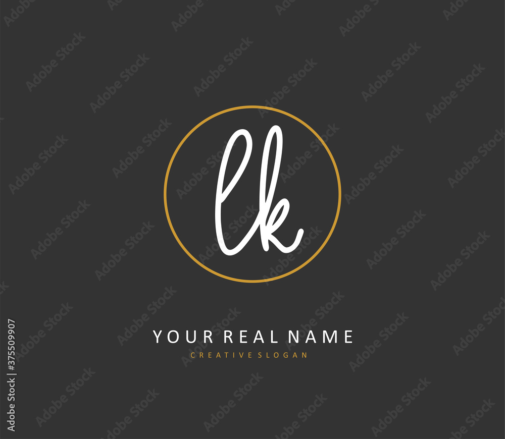 L K LK Initial letter handwriting and signature logo. A concept handwriting initial logo with template element.