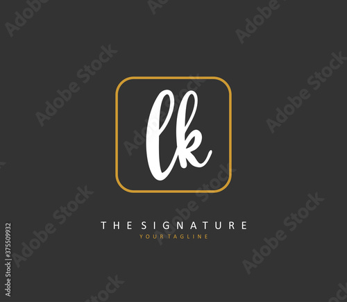 L K LK Initial letter handwriting and signature logo. A concept handwriting initial logo with template element.