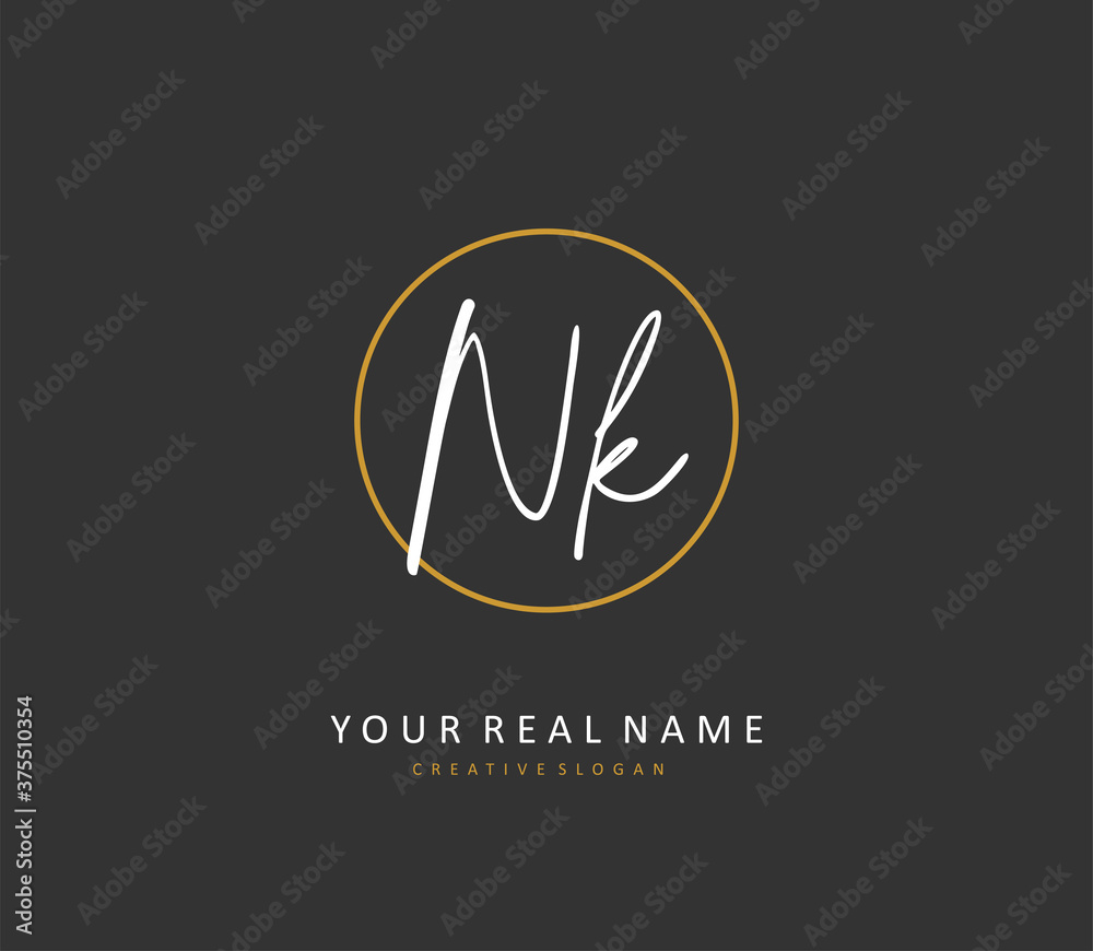 Obraz premium N K NK Initial letter handwriting and signature logo. A concept handwriting initial logo with template element.