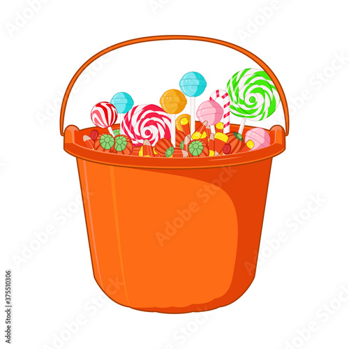 Halloween sweets and candies on the bucket