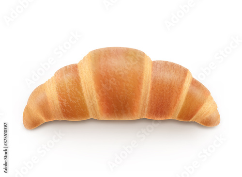 Traditional french croissant. Top view of baked dessert. Bakery or confectionery pastry product for breakfast or lunch realistic design vector illustration