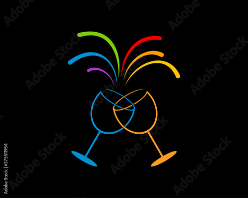 Cheers wine glasses with rainbow splash on top