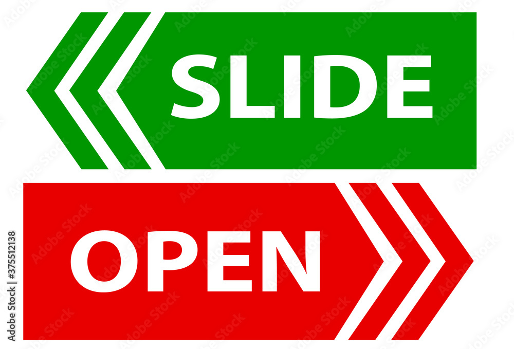 Sliding door opening direction. slide and open door sign, Stock Vector