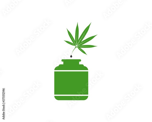 Green cannabis leaf and ink bottle