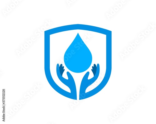 Shield outline with hand care and water drop