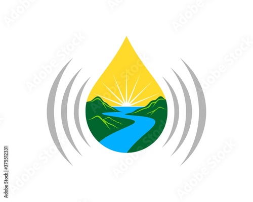 Water drop with mountain and river inside